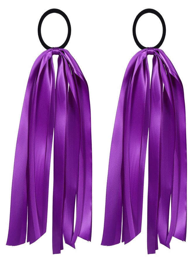 melyde Purple Ribbon Hair Ties Cheer Long Tassel Elastic Hairbands Handmade Girls Women Ponytail Holder Hair Accessories for Holiday Party - Image 1